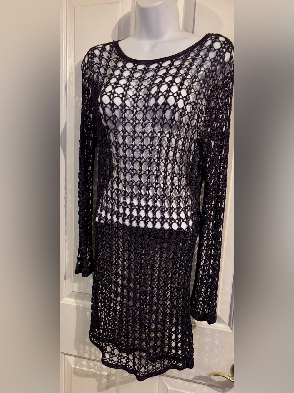 Carole Little Black Crochet Long Sleeve Cover-Up